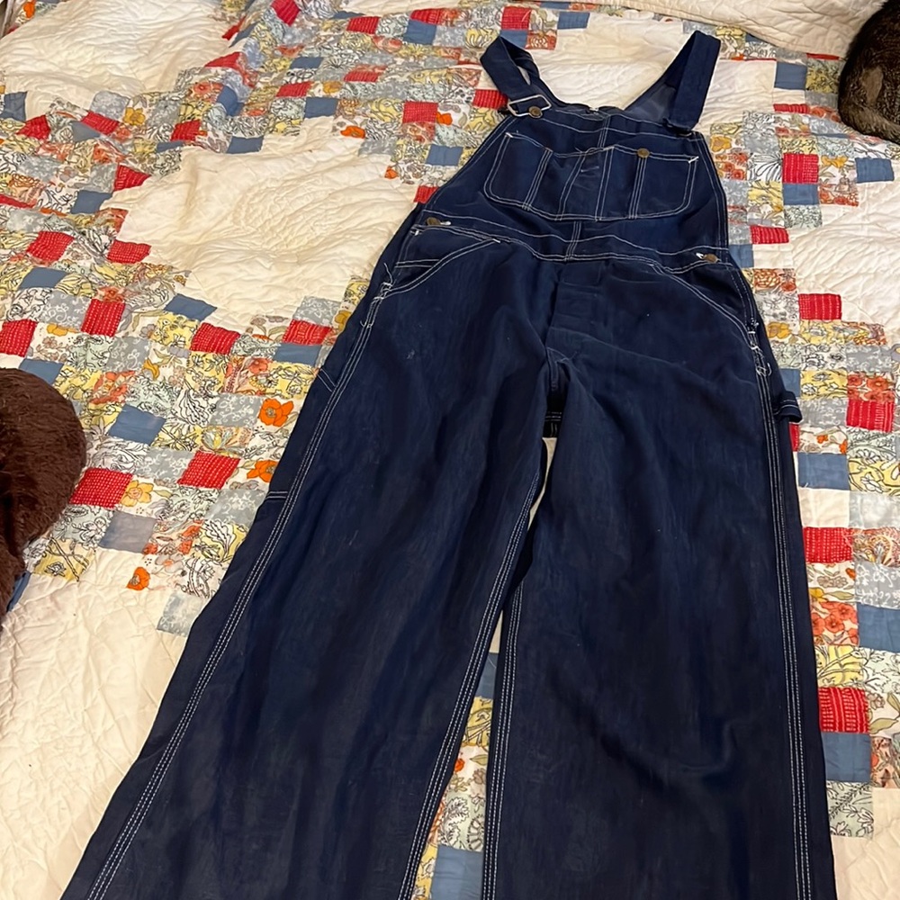 Vintage Sears 36” x 29” distressed overalls denim jeans bibs